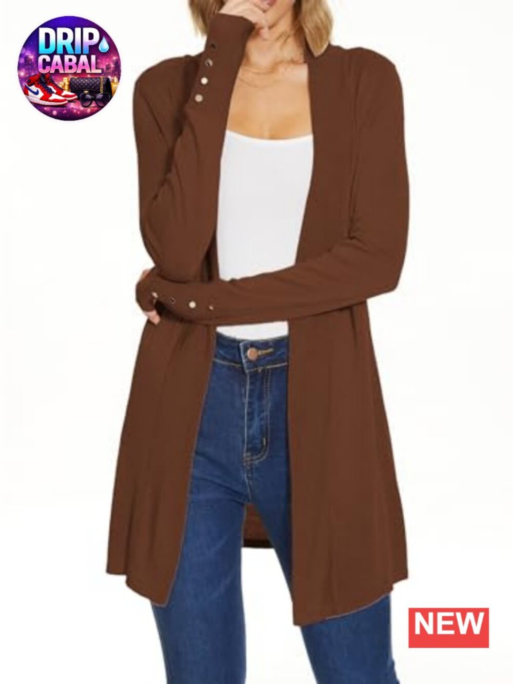 Spicy Sandia Women's Long Cardigan Sweater Ribbed Cuff Open Front